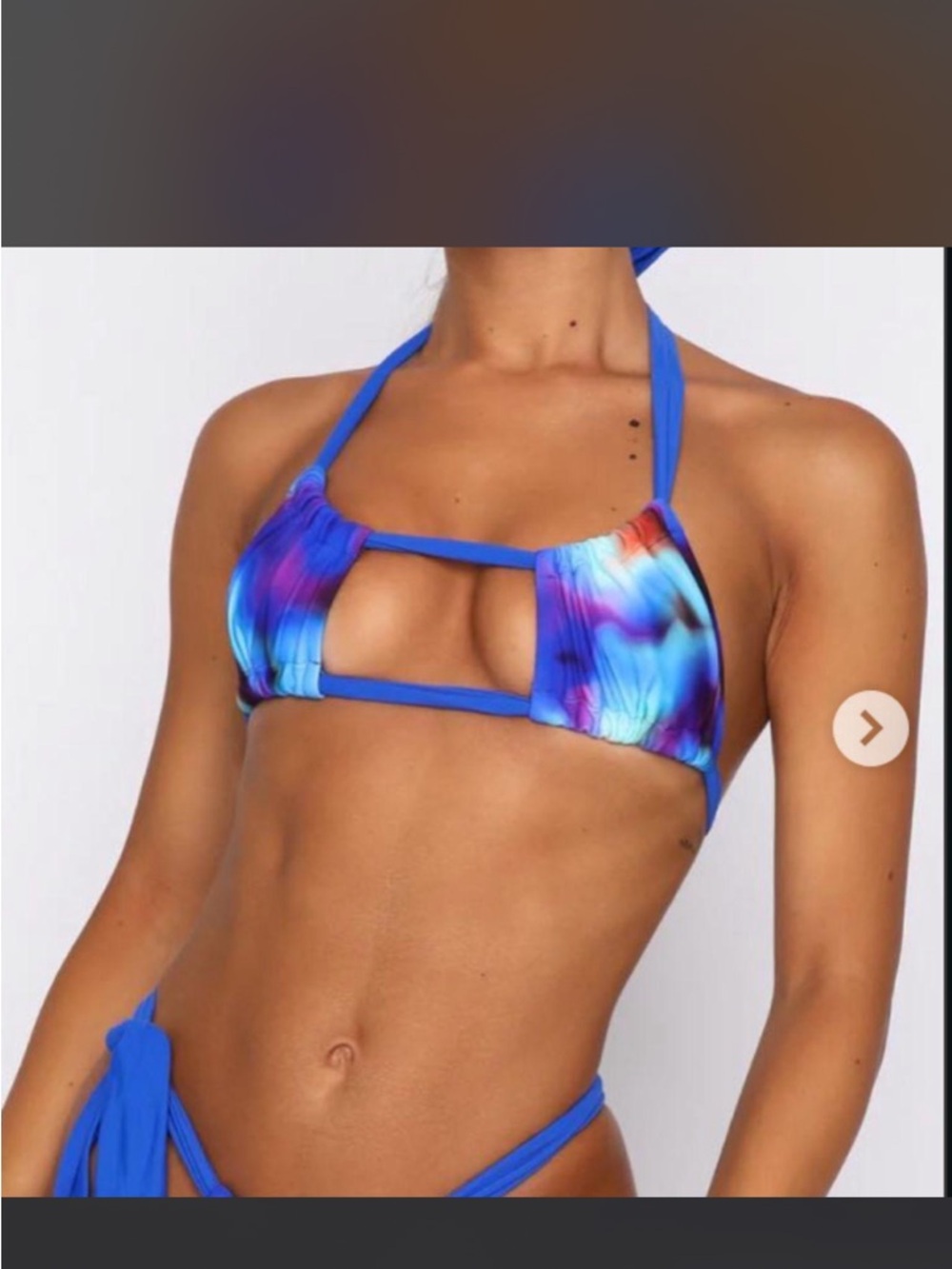 White Fox Boutique Blue Tie-Dye Cutout Halter Bikini Top